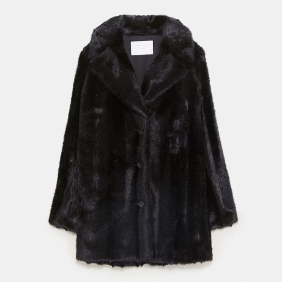 black faux fur jacket zara